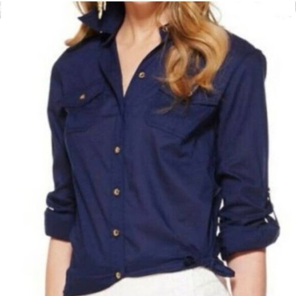 Lilly Pulitzer Cruiser Camp Navy Button Down Top Size 0 - Picture 1 of 6
